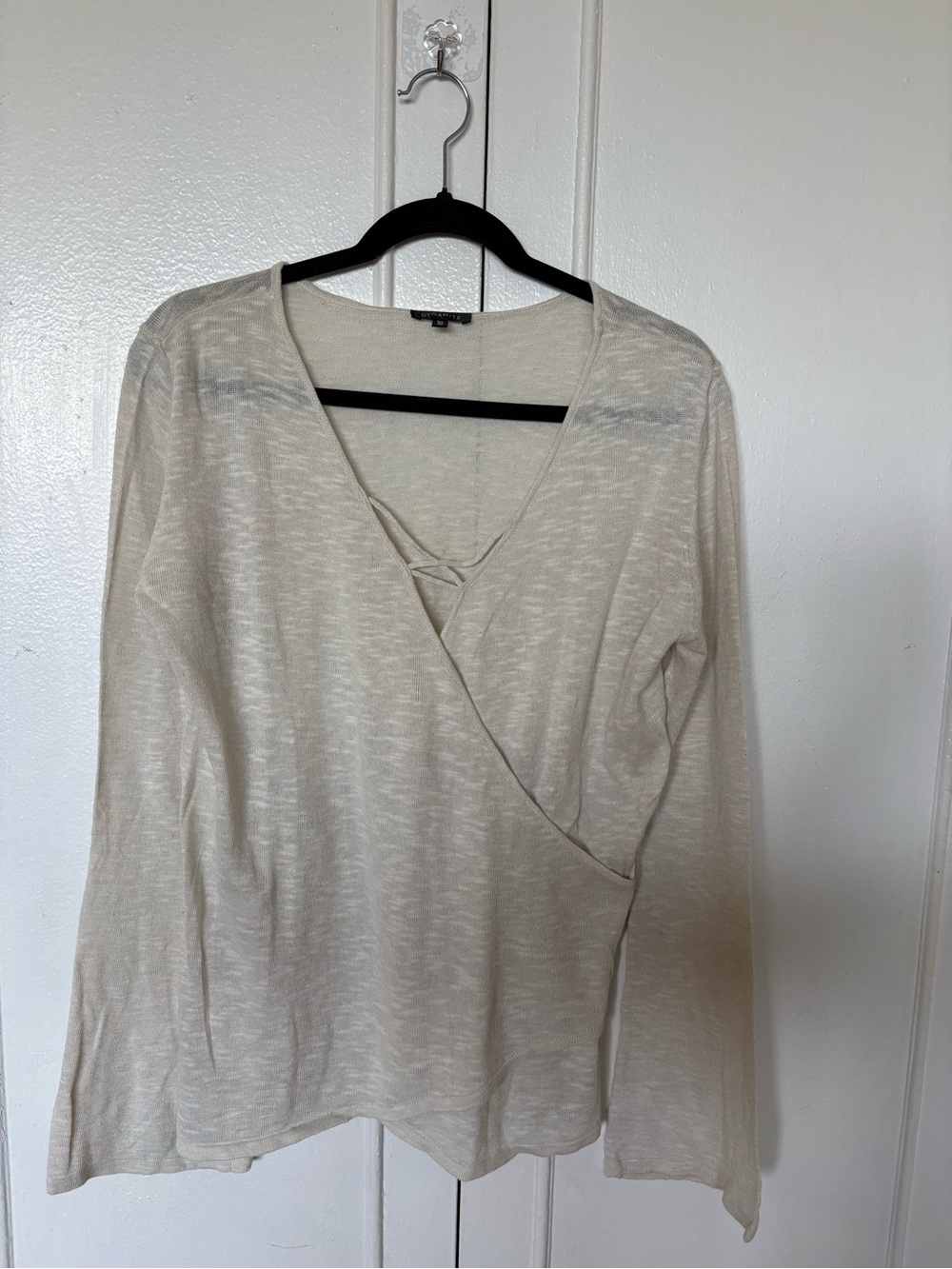 Dynamite Cream Wrap-Style Long Sleeve Top